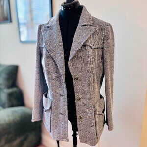 Classic Vintage Tweed Style Coat- Blue and White- S/M
